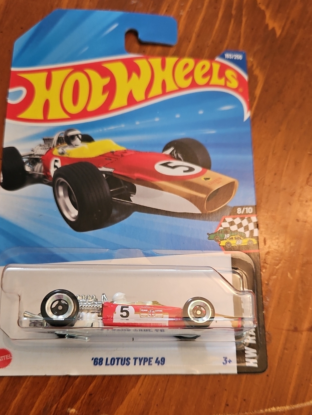 Nip Mattel Hot Wheels '68 Lotus Type 49 Red and Yellow Die-Cast Race Car